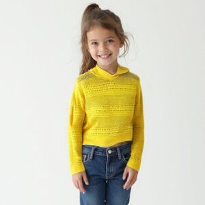 Girls Yellow Open Knit Hooded Sweater - Old Navy Crochet Core💕